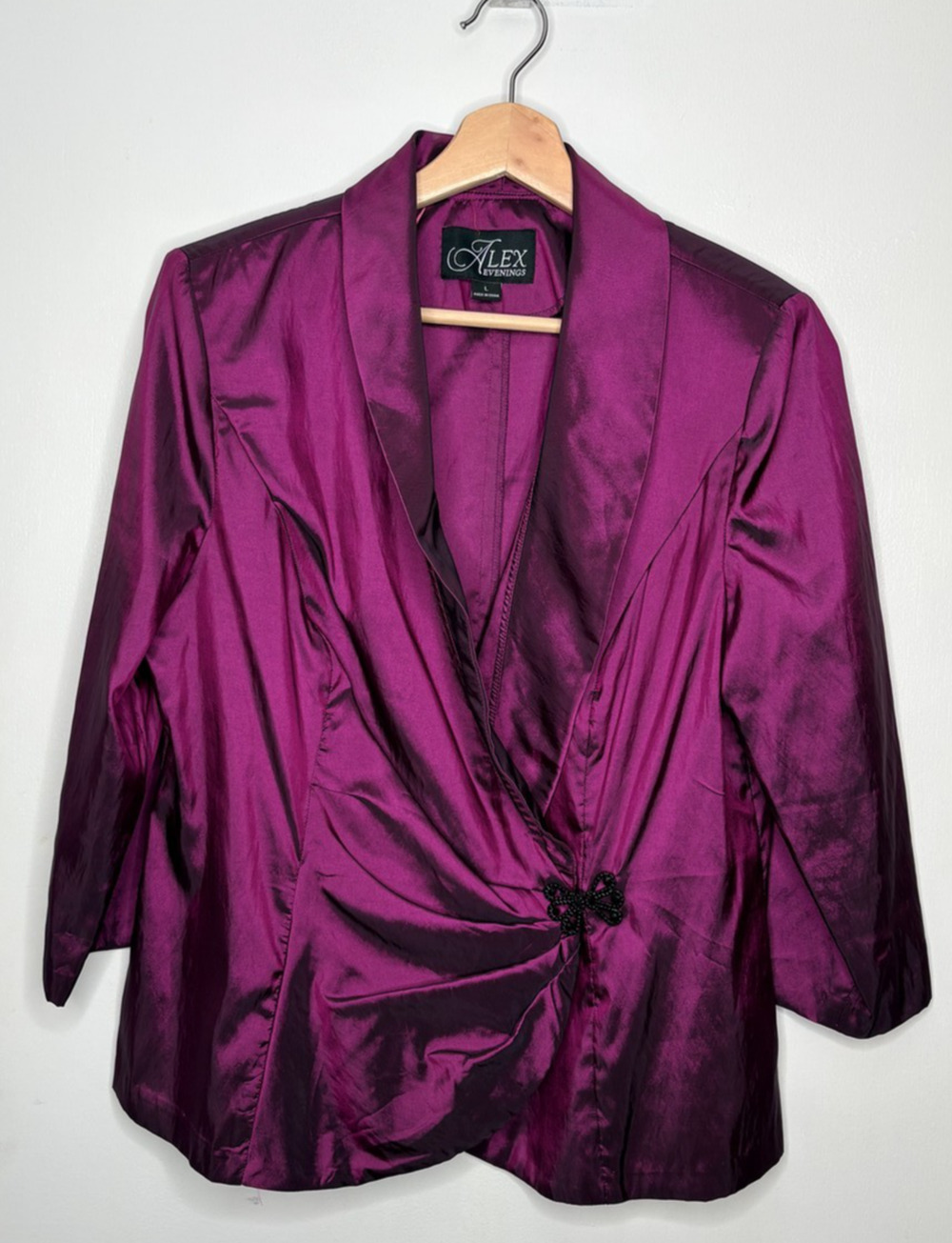 NWOT Alex Evenings Women's Purple Metallic Satin Formal Blazer Size Large